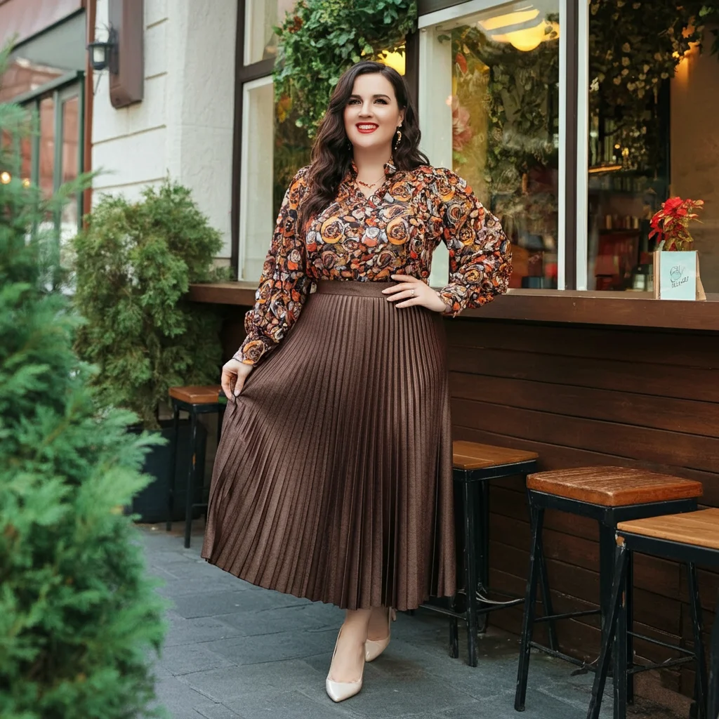 Pleated Maxi Skirt with a Blouse