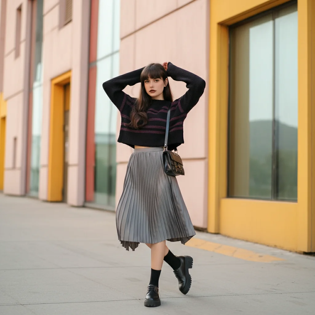 Pleated Skirt and Cropped Sweater