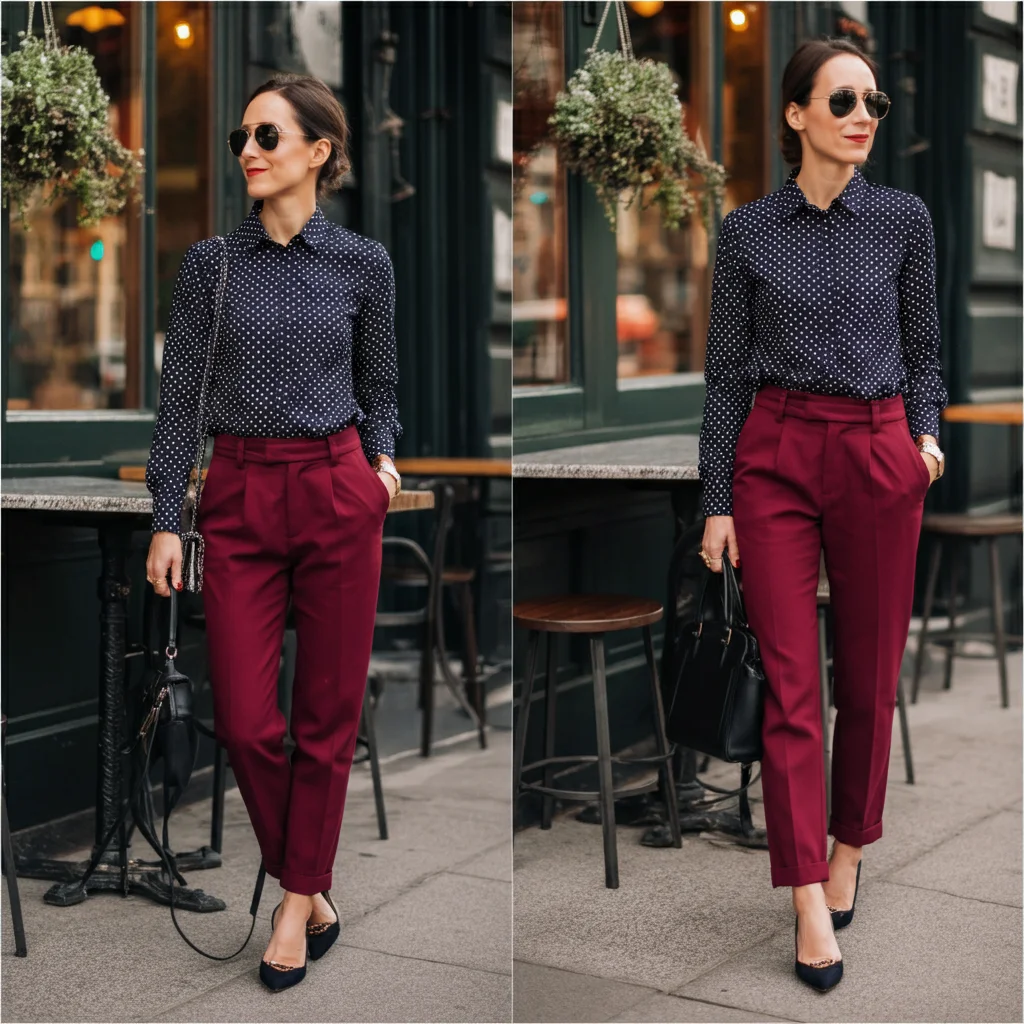 Polka Dot Shirt with Maroon Pants