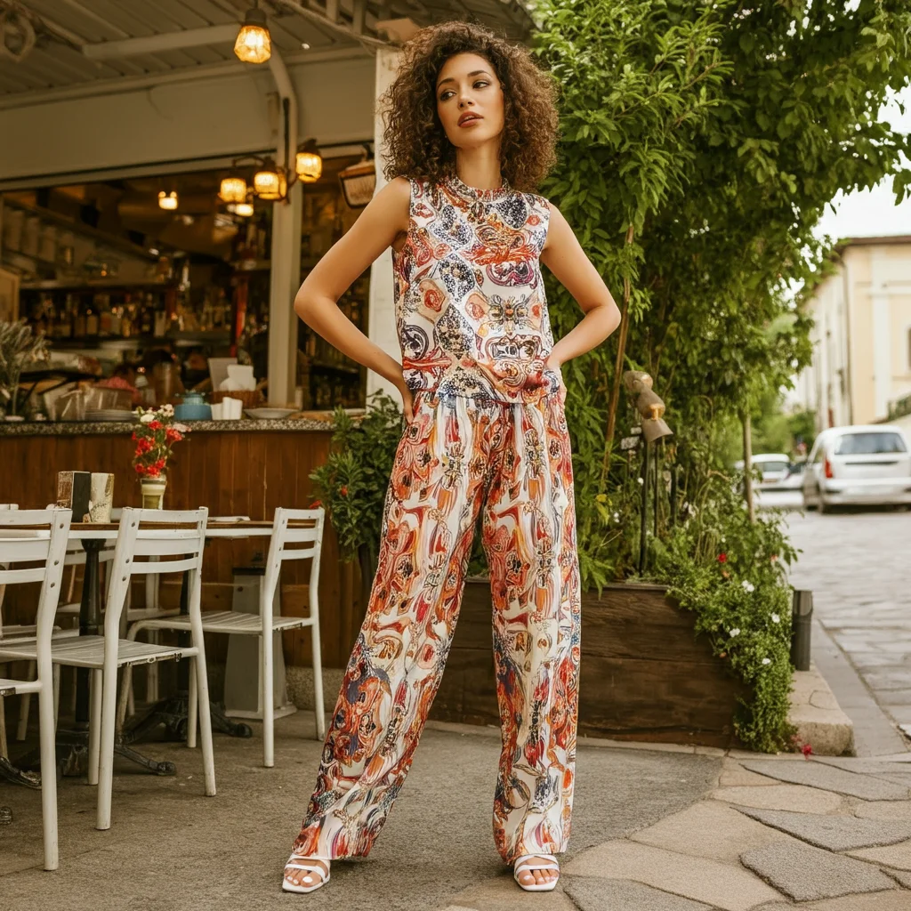 Printed Pants with a Matching Sleeveless Top