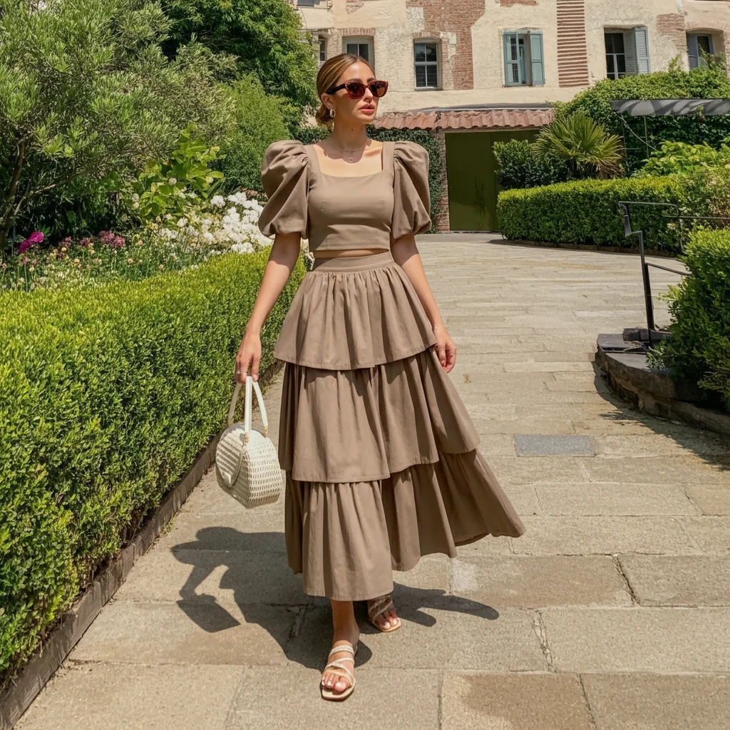 Puff Sleeve Top and Layered Maxi Skirt