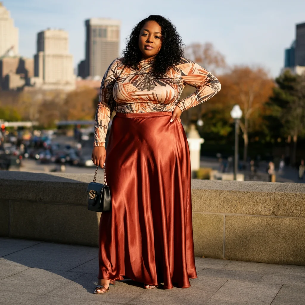 Satin Maxi Skirt with a Long-Sleeve Top