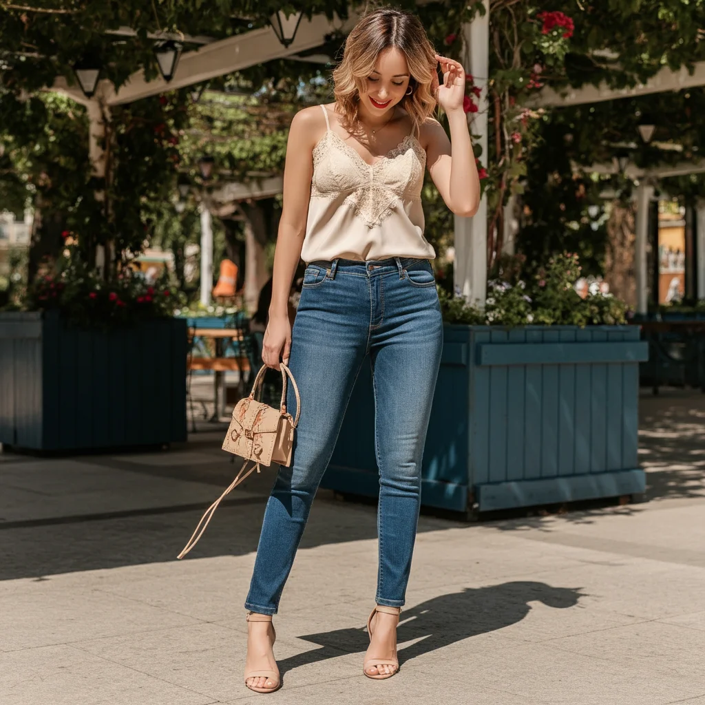 Skinny Jeans with a Lace Camisole