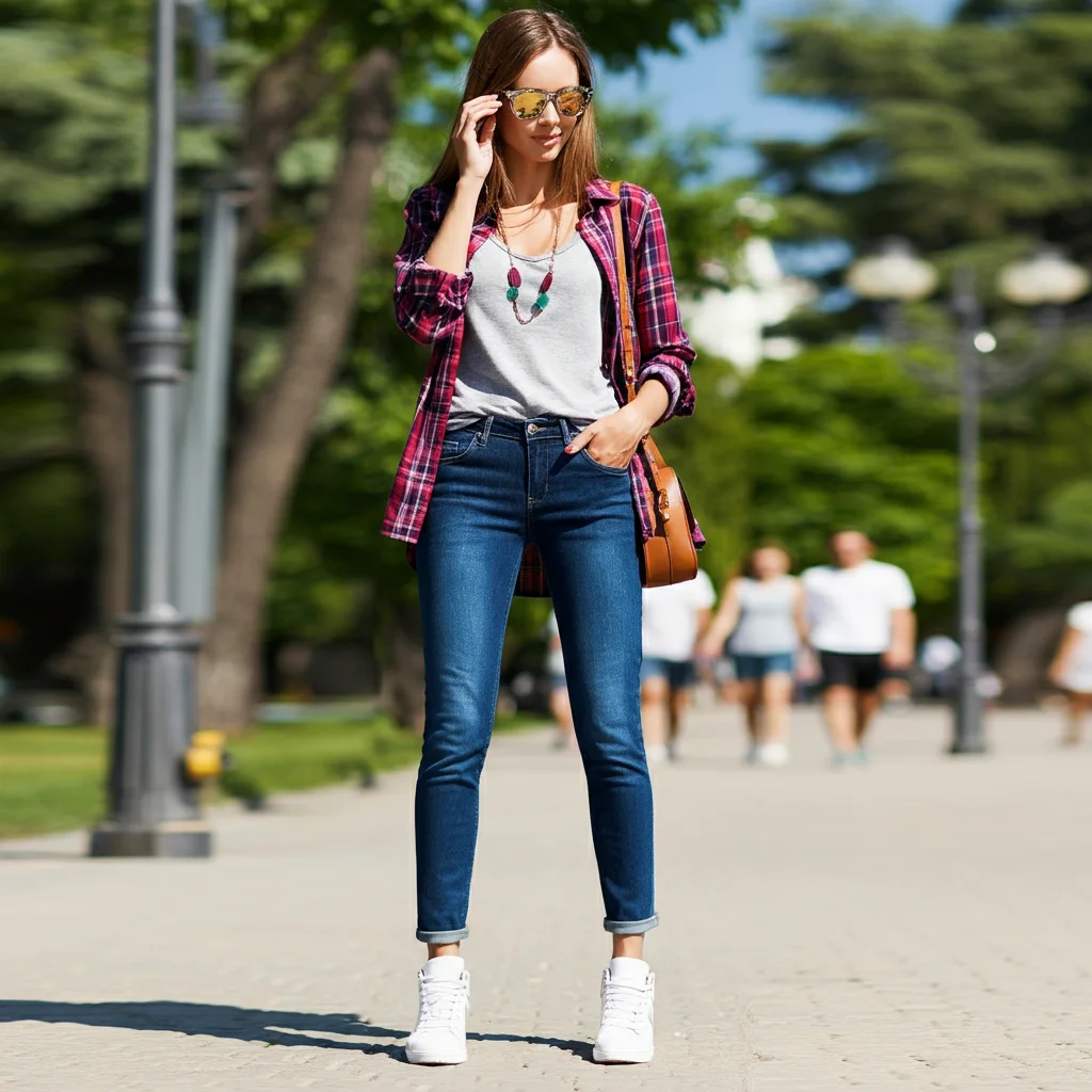 Slim Fit Jeans with a Plaid Shirt