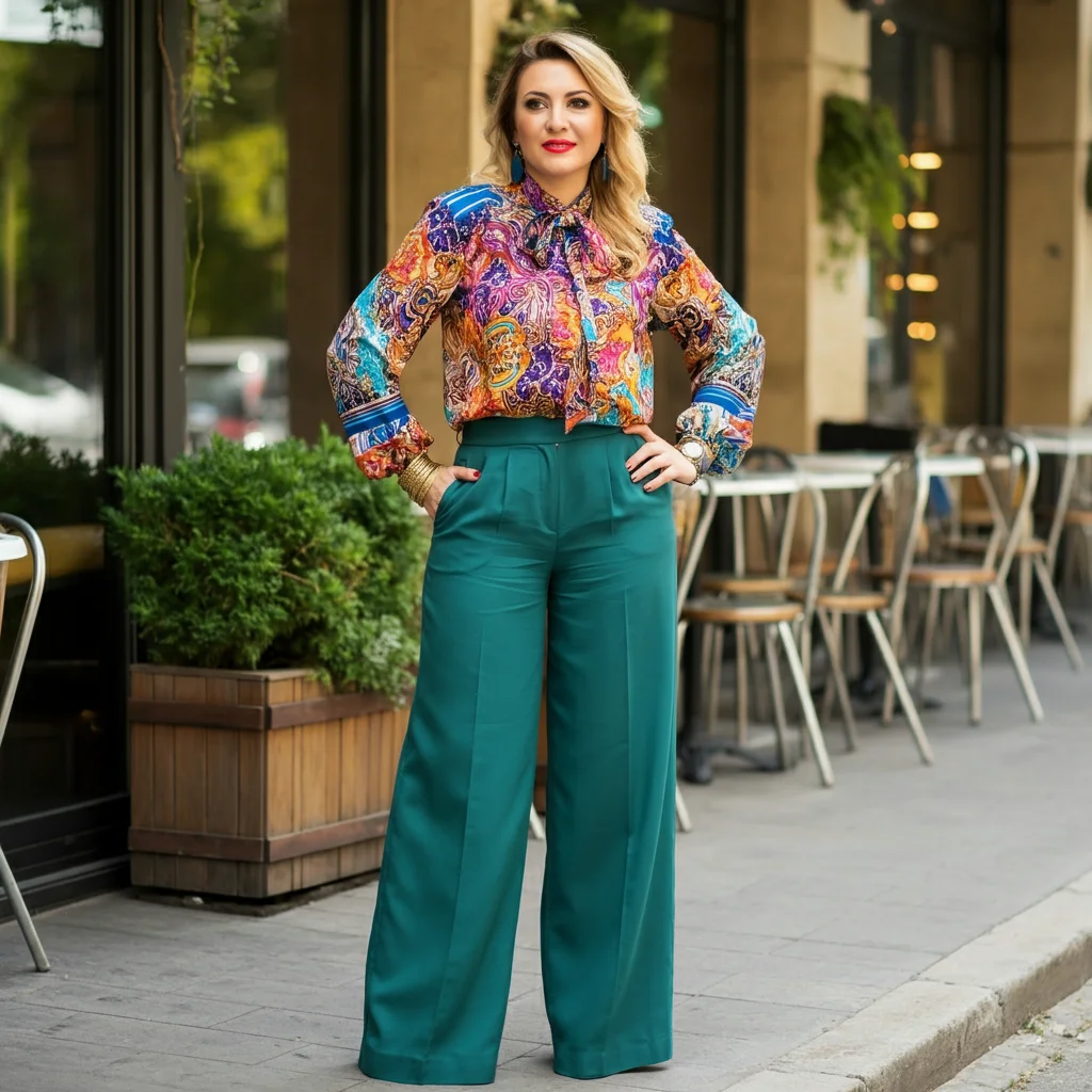 Statement Blouse with Wide Leg Pants