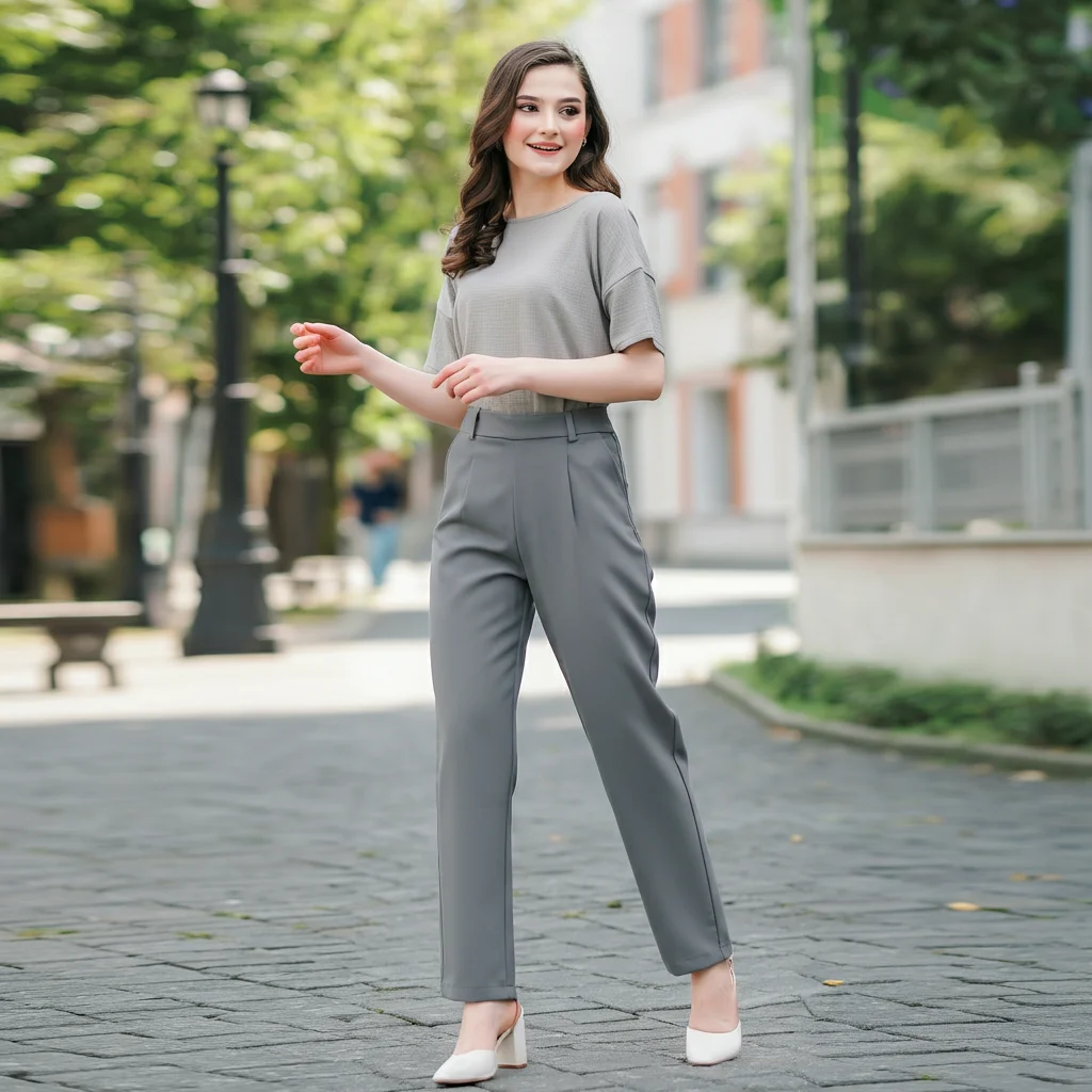 Straight-leg pants with a Half-Sleeve Top