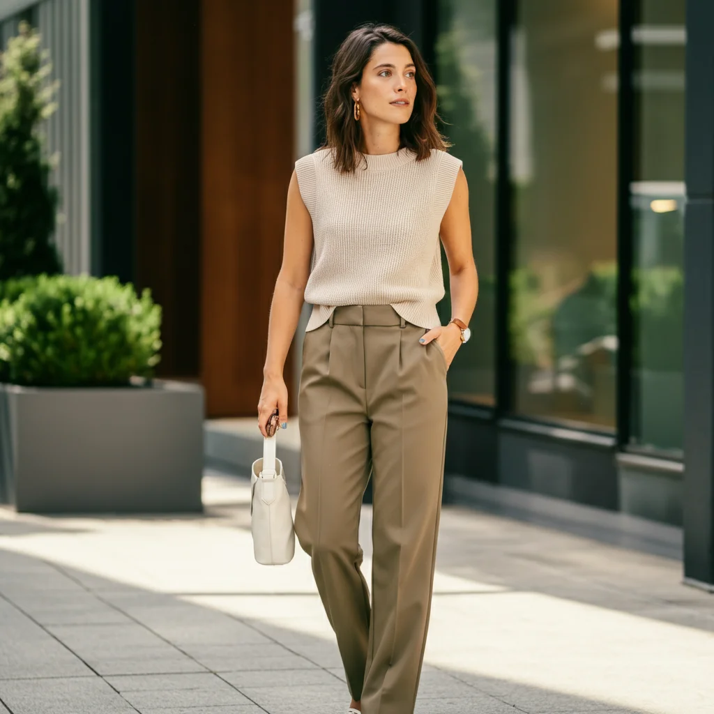 Straight-leg trousers with a Sleeveless Knit Top