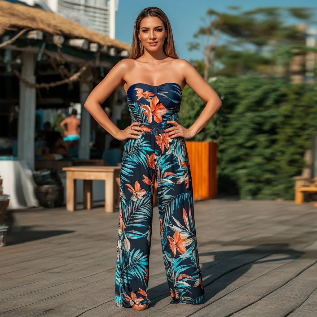 Strapless One-Piece with Palazzo Pants