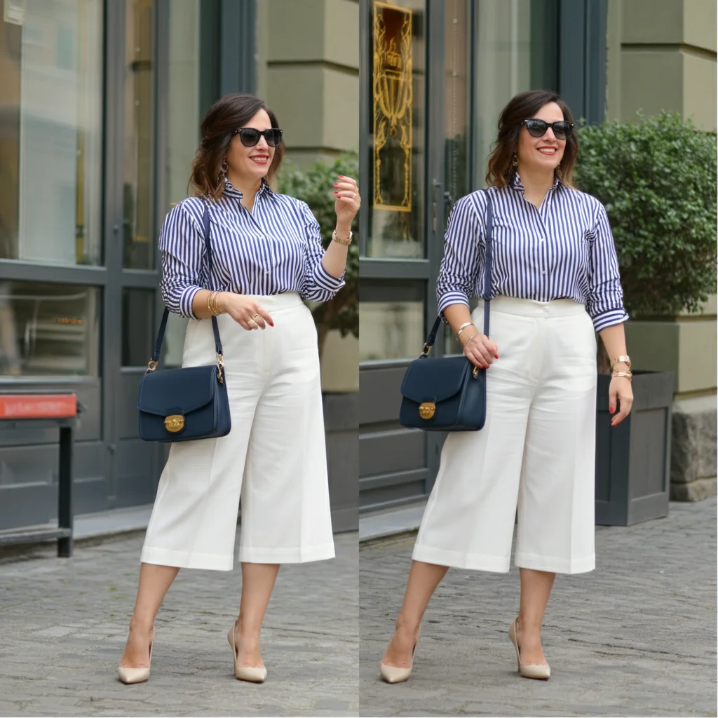 Striped Shirt with White Culottes