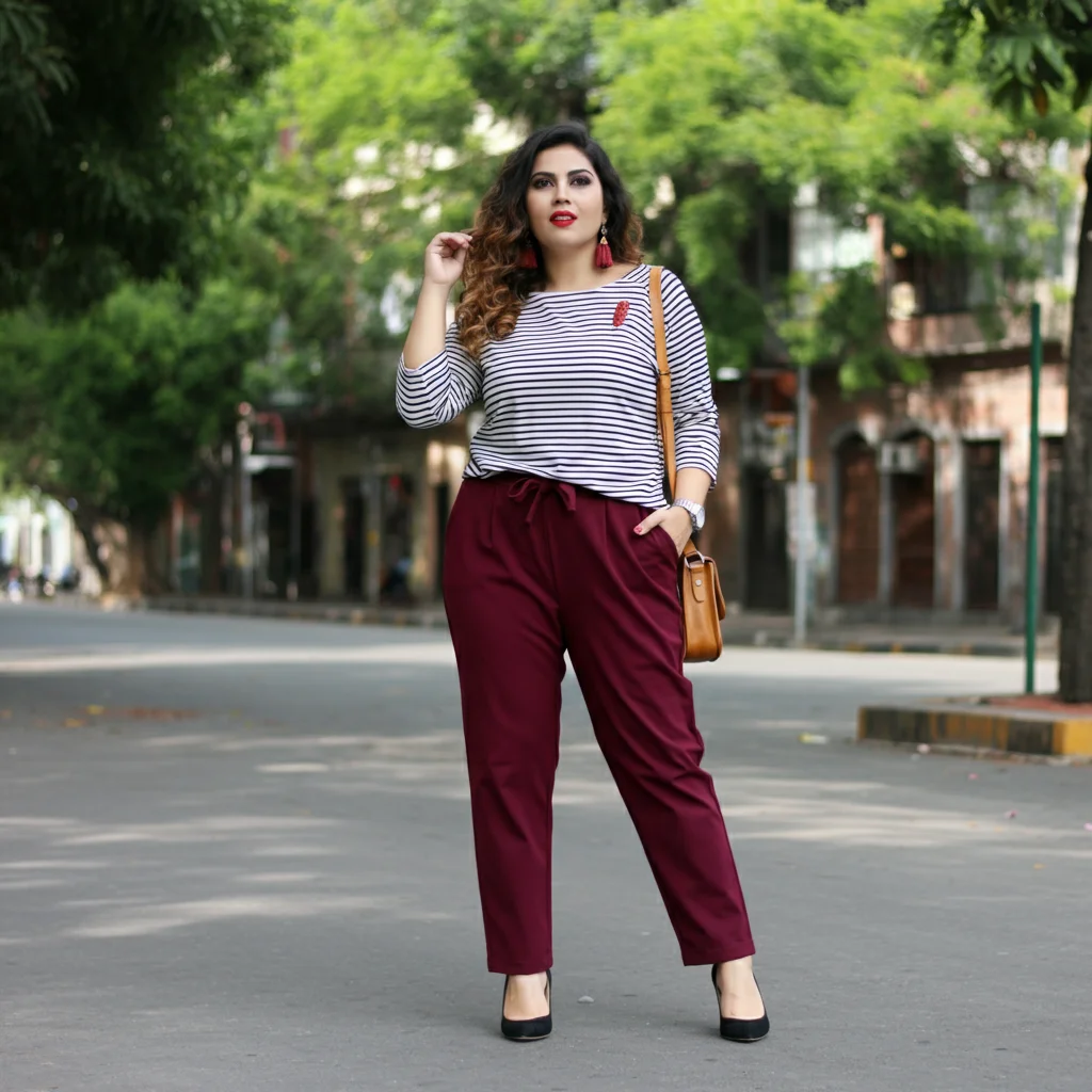 Striped Top with Maroon Pants
