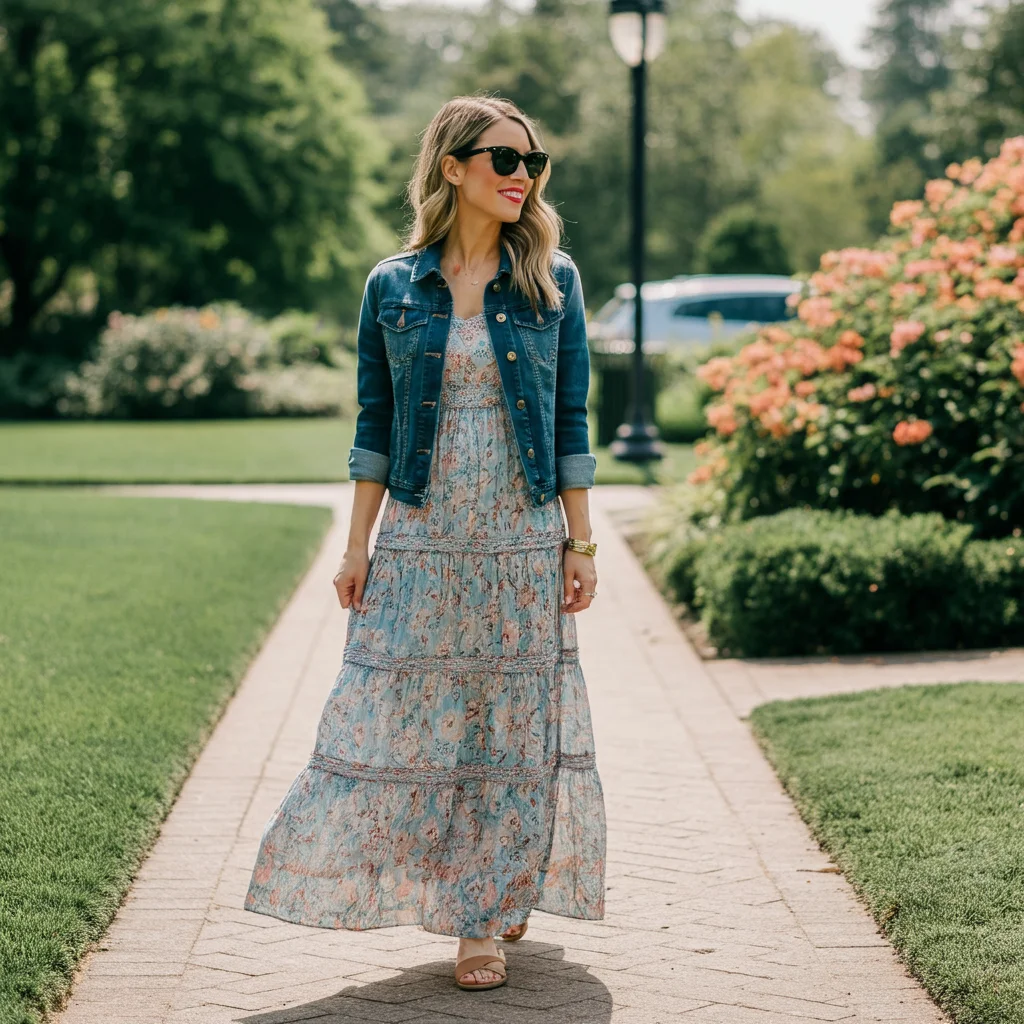 Tiered Maxi Dress with a Denim Jacket