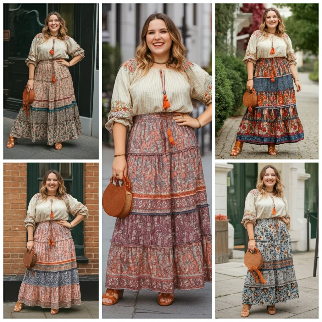 Tiered Maxi Skirt with a Peasant Blouse