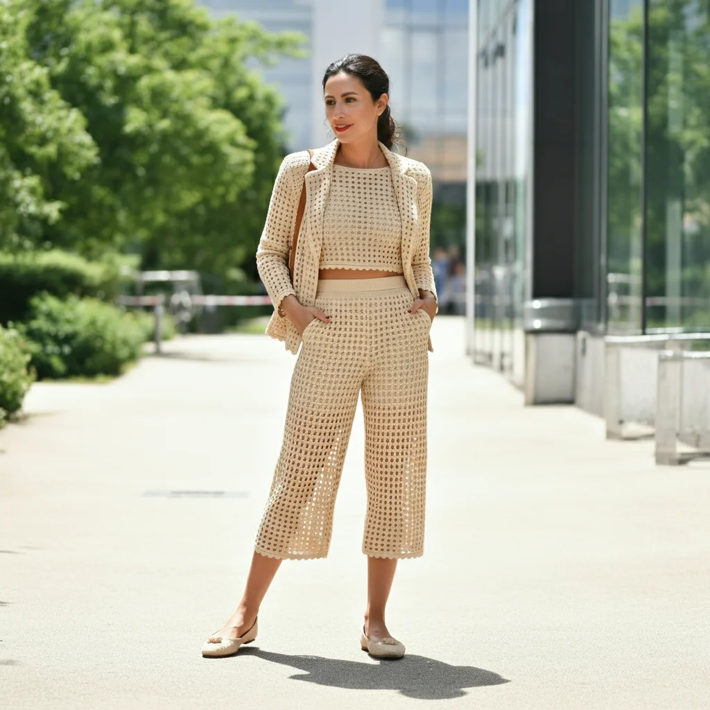 Two-Piece Crochet Co-Ord Set with Flats