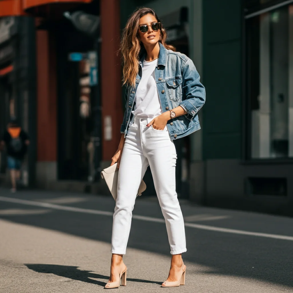 White Jeans with a Denim Jacket