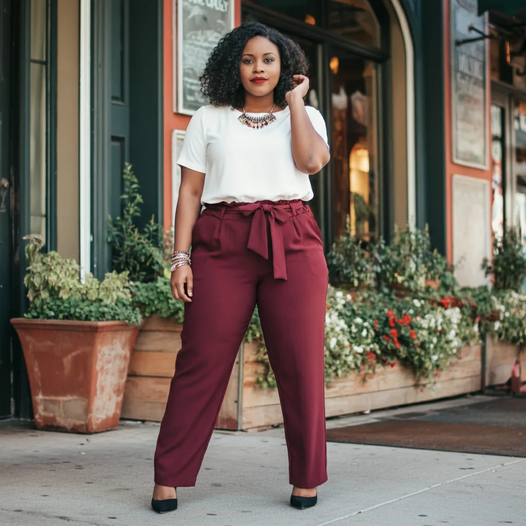 White Shirt with Maroon Pants