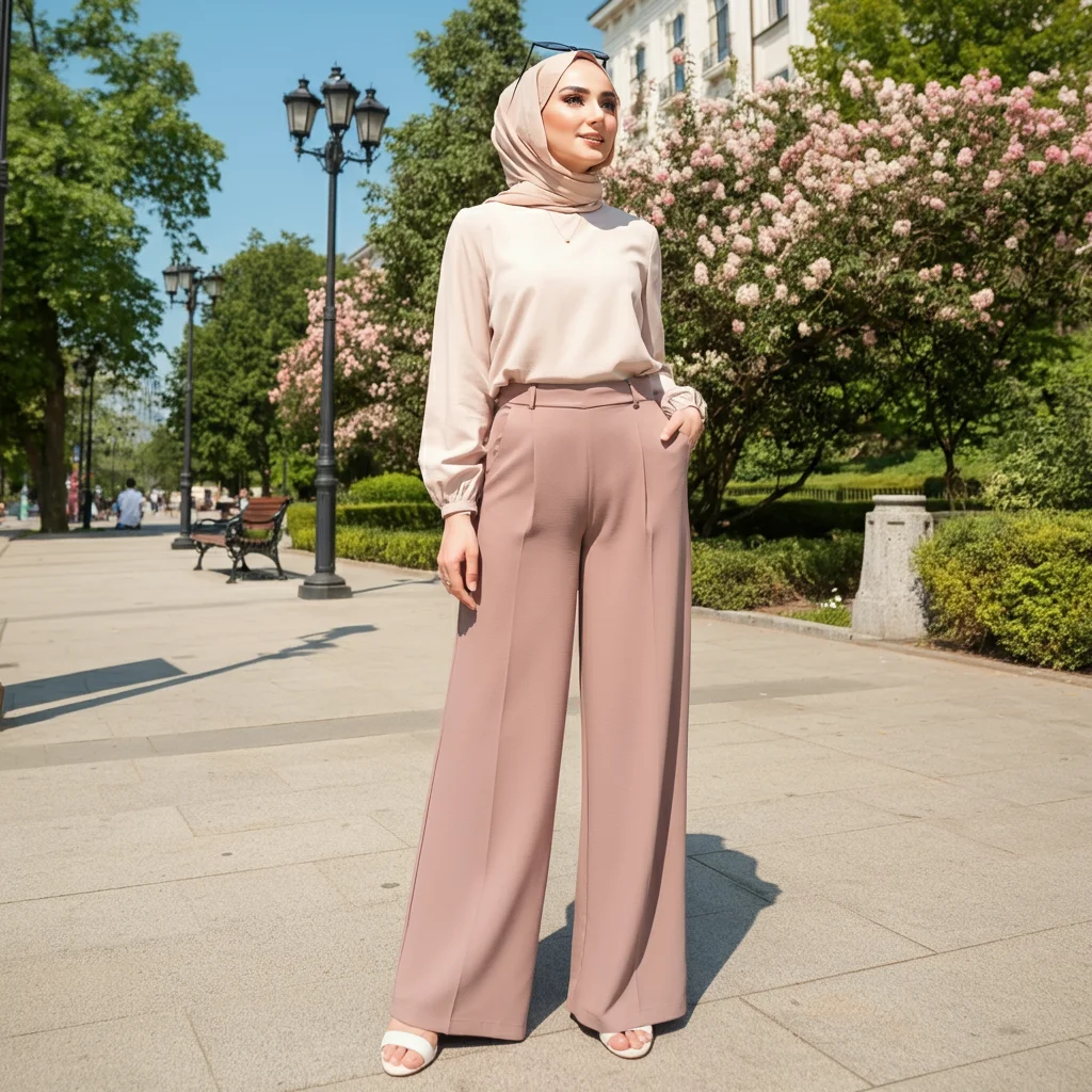 Wide-leg pants with a Lightweight Blouse