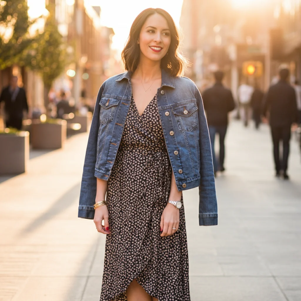 Wrap Dress with a Denim Jacket
