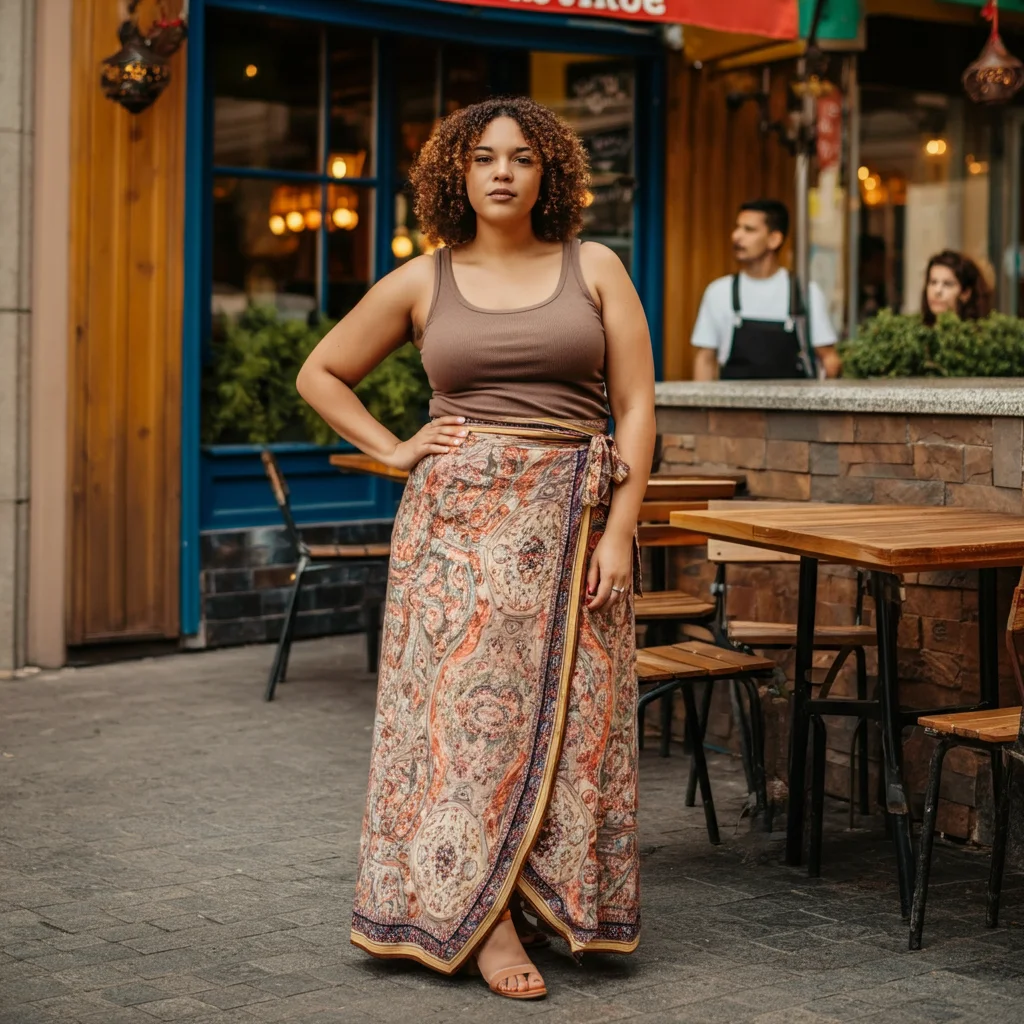 Wrap Maxi Skirt with a Fitted Tank Top