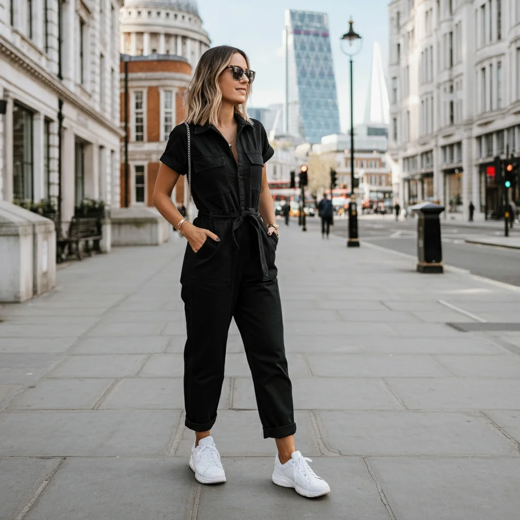 Black Jumpsuit with Trainers