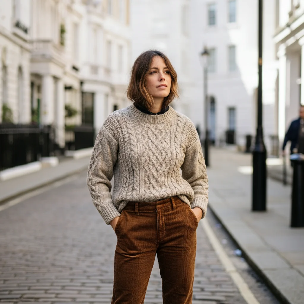 Cable Knit Jumper with Corduroy Trousers