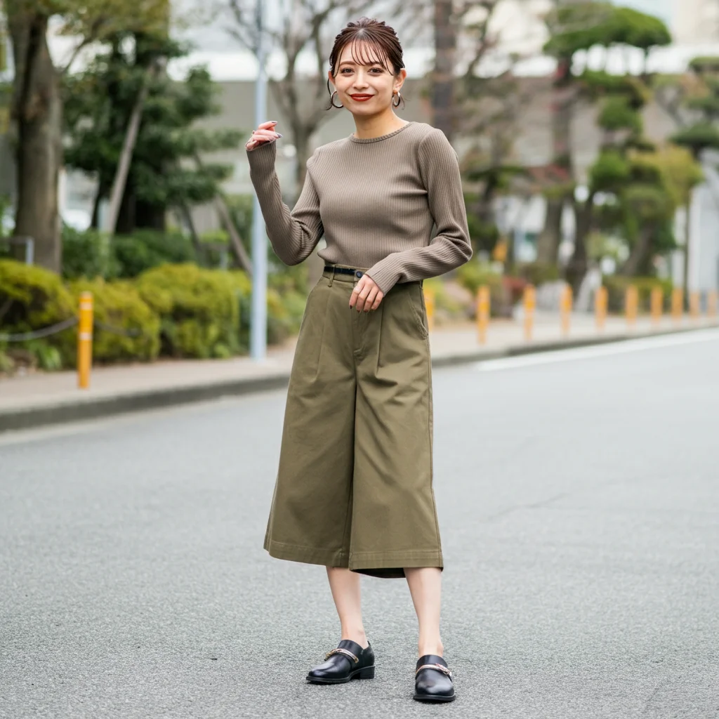 Cropped Culottes with a Long-Sleeve Top.webp