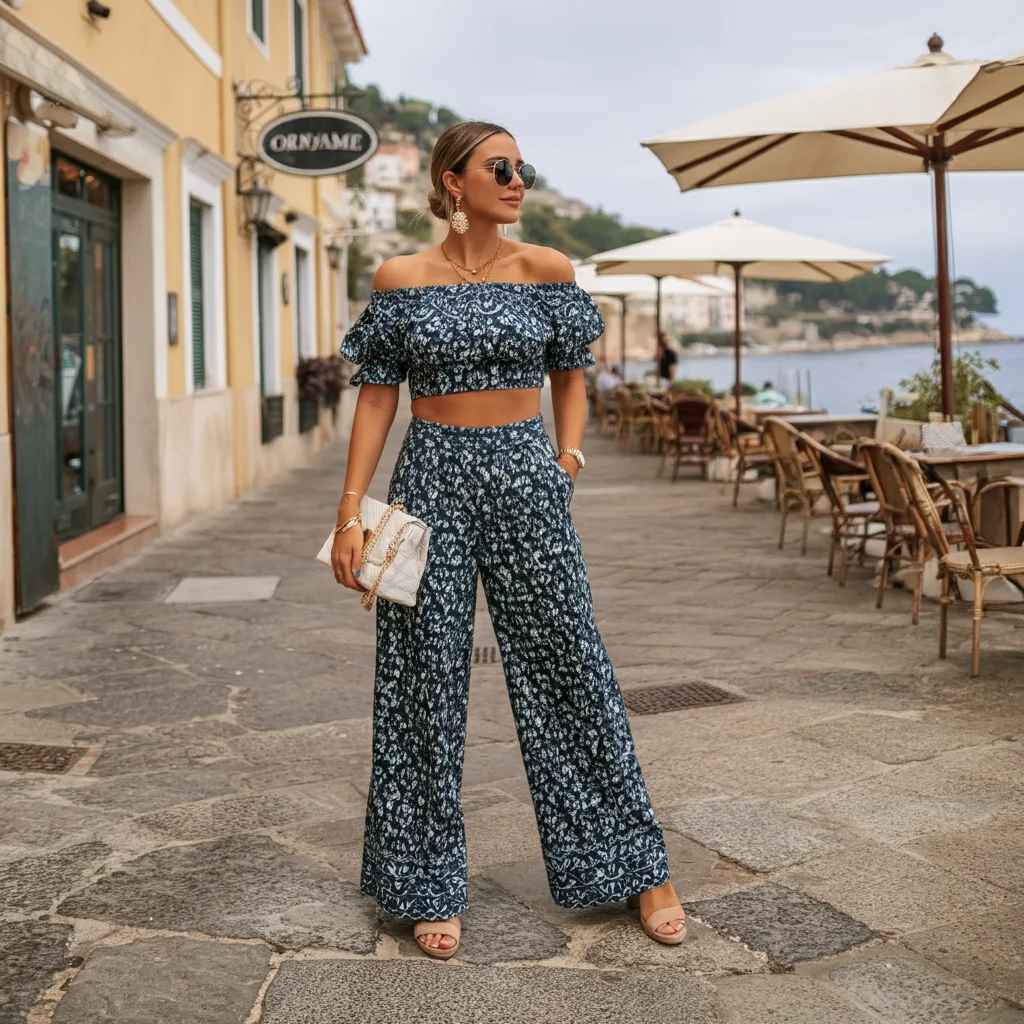 Cropped Top with Wide-Leg Trousers