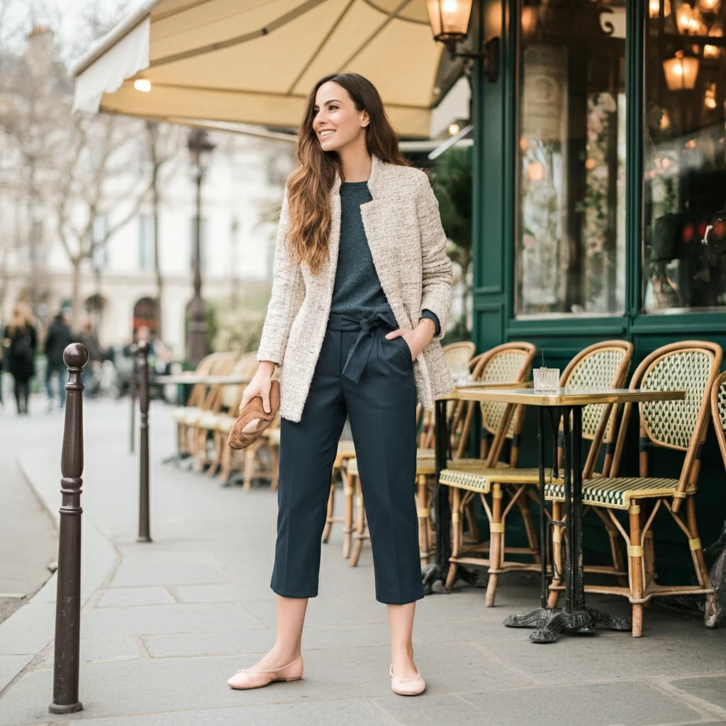 Cropped Trousers with Ballet Flats