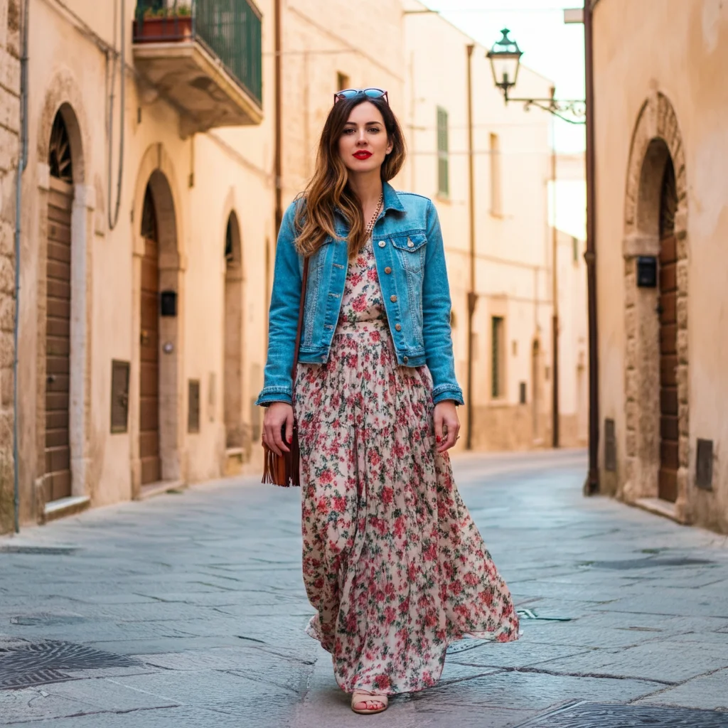 Denim Jacket and Floral Maxi Skirt