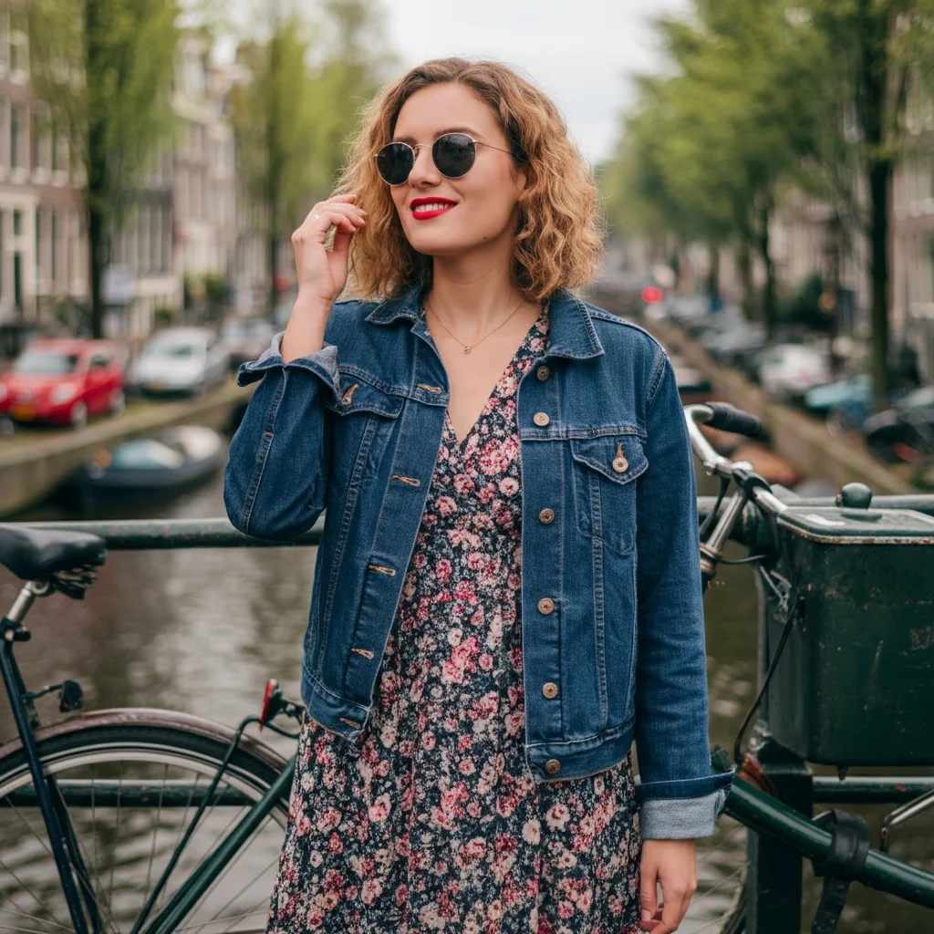 Denim Jacket with a Floral Dress