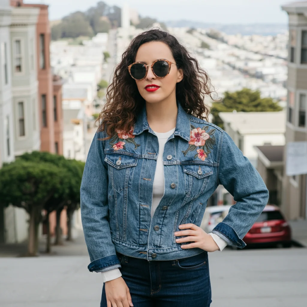 Denim Jacket with a Floral