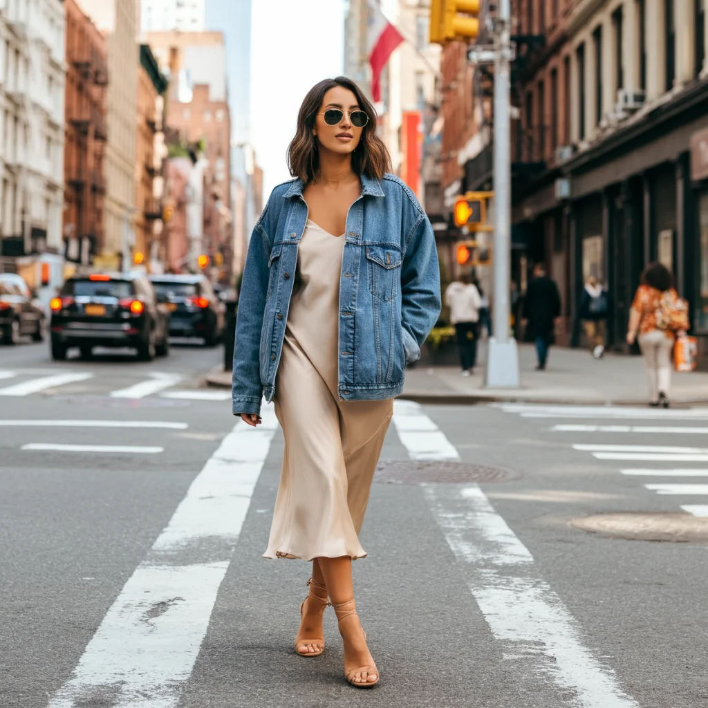 Denim Jacket with a Slip Dress