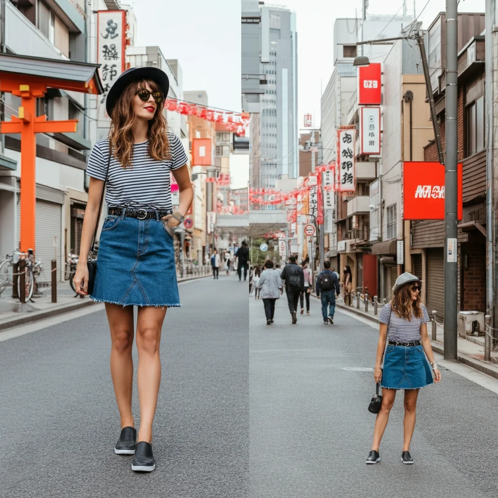 Denim Skirt and a Striped Tee