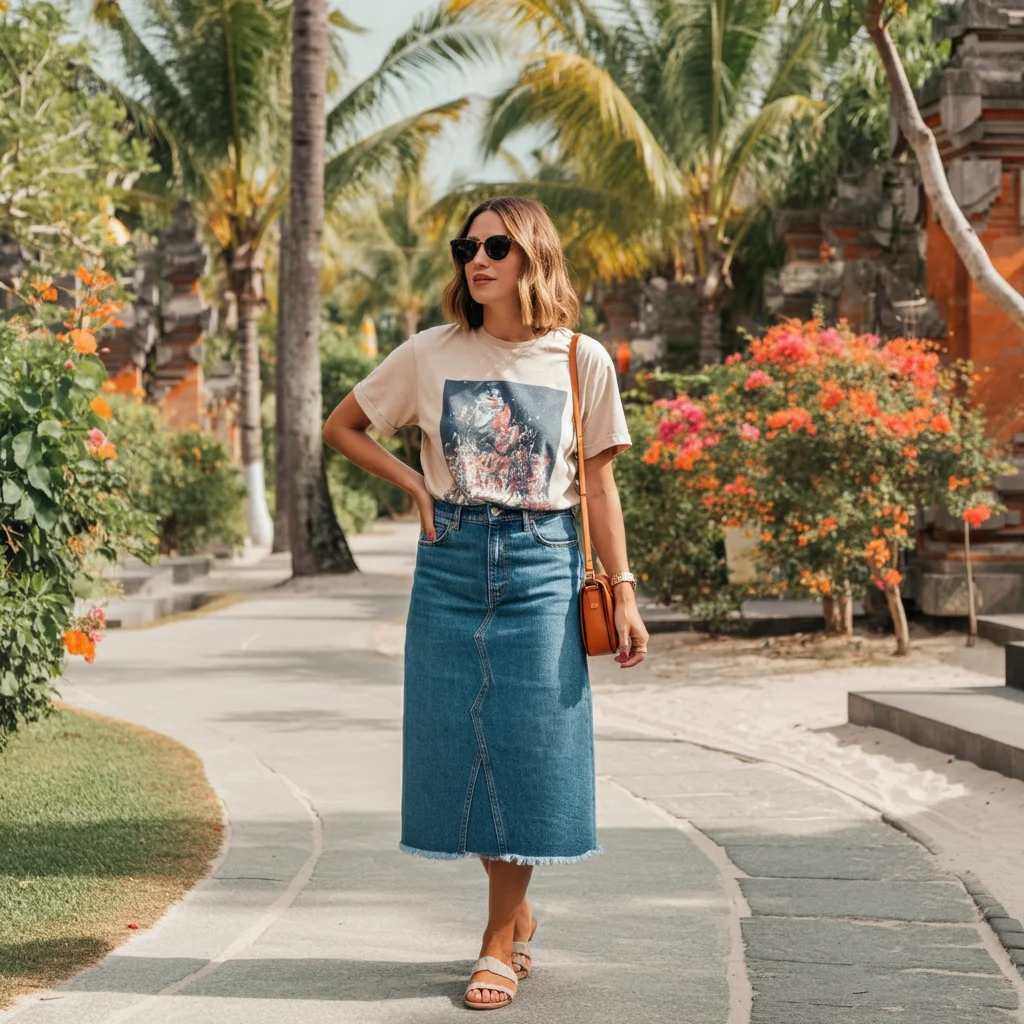 Denim Skirt with a Graphic Tee