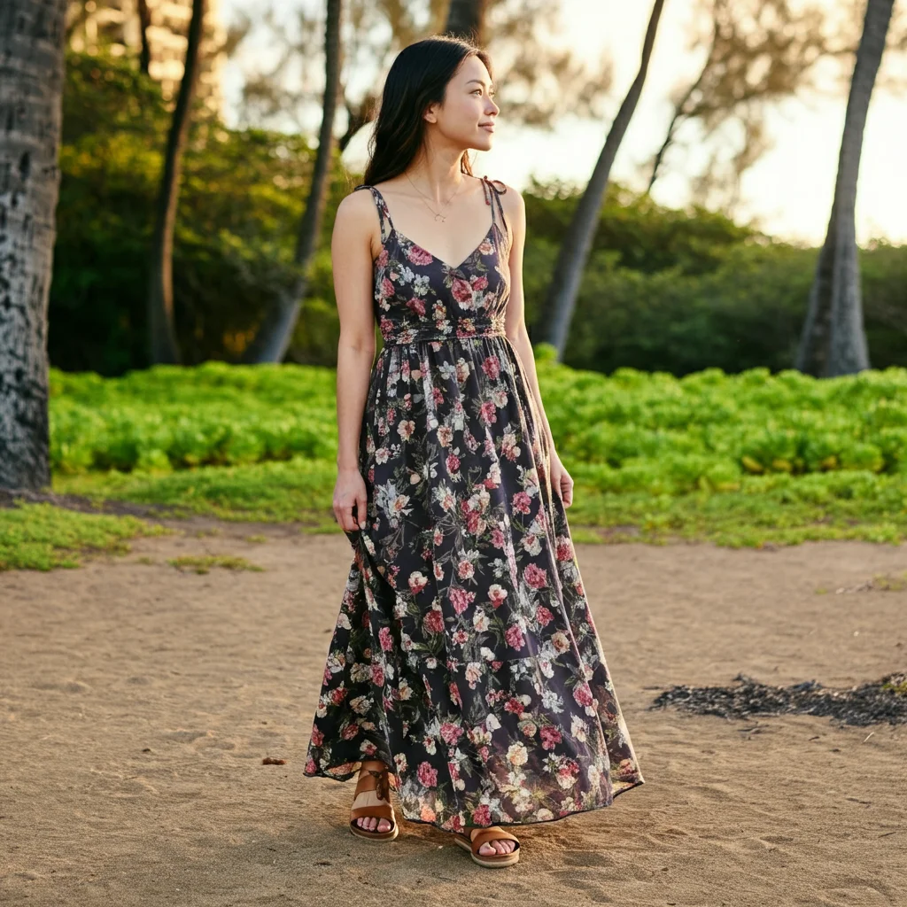 Floral Maxi Dress with Sandals