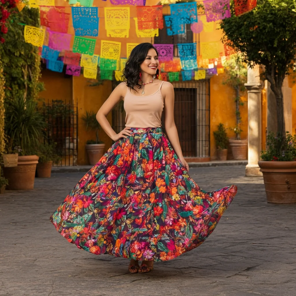 Flowing Skirt and Fitted Tank Top