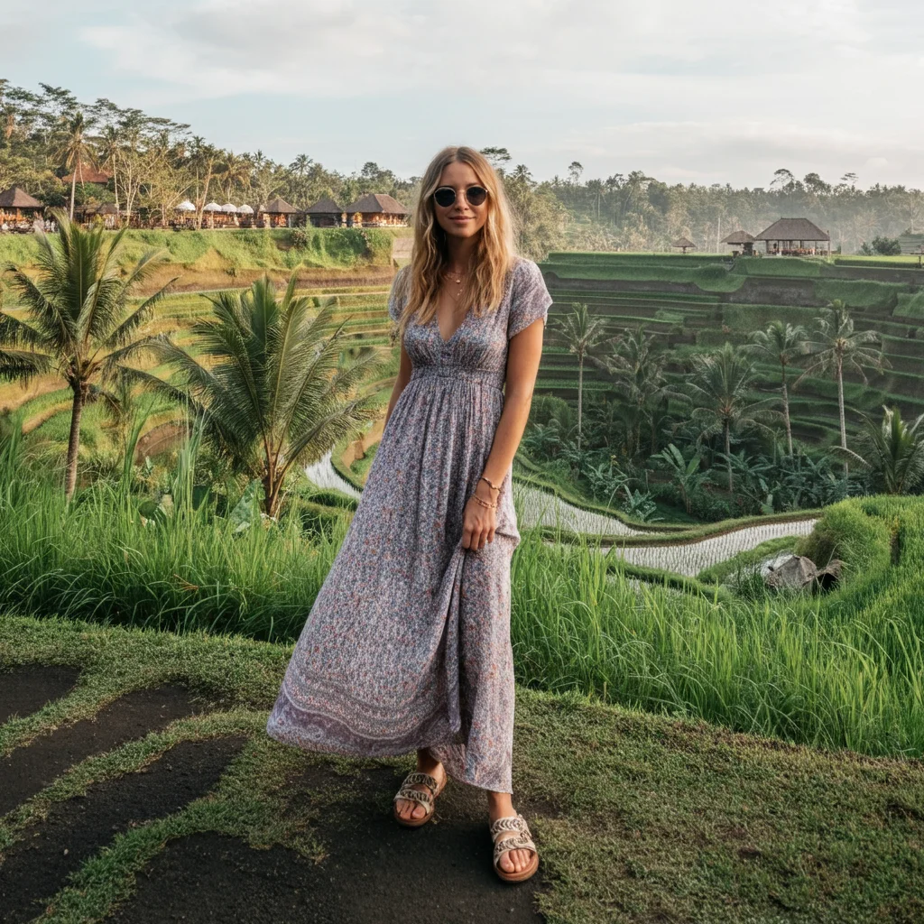 Flowy Maxi Dress with Sandals