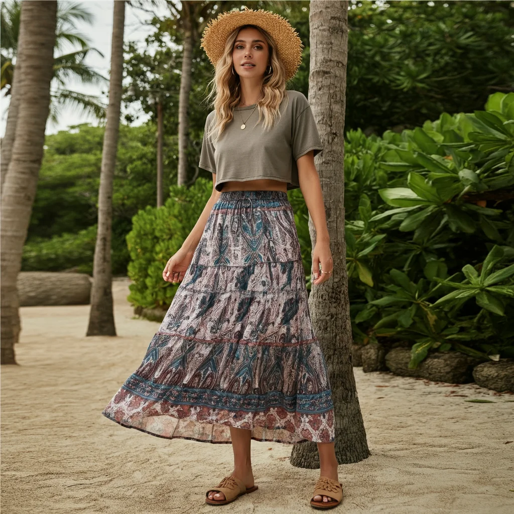 Flowy Skirt with a Cropped Tee