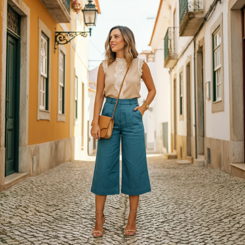 High-waisted culottes and a Sleeveless Top