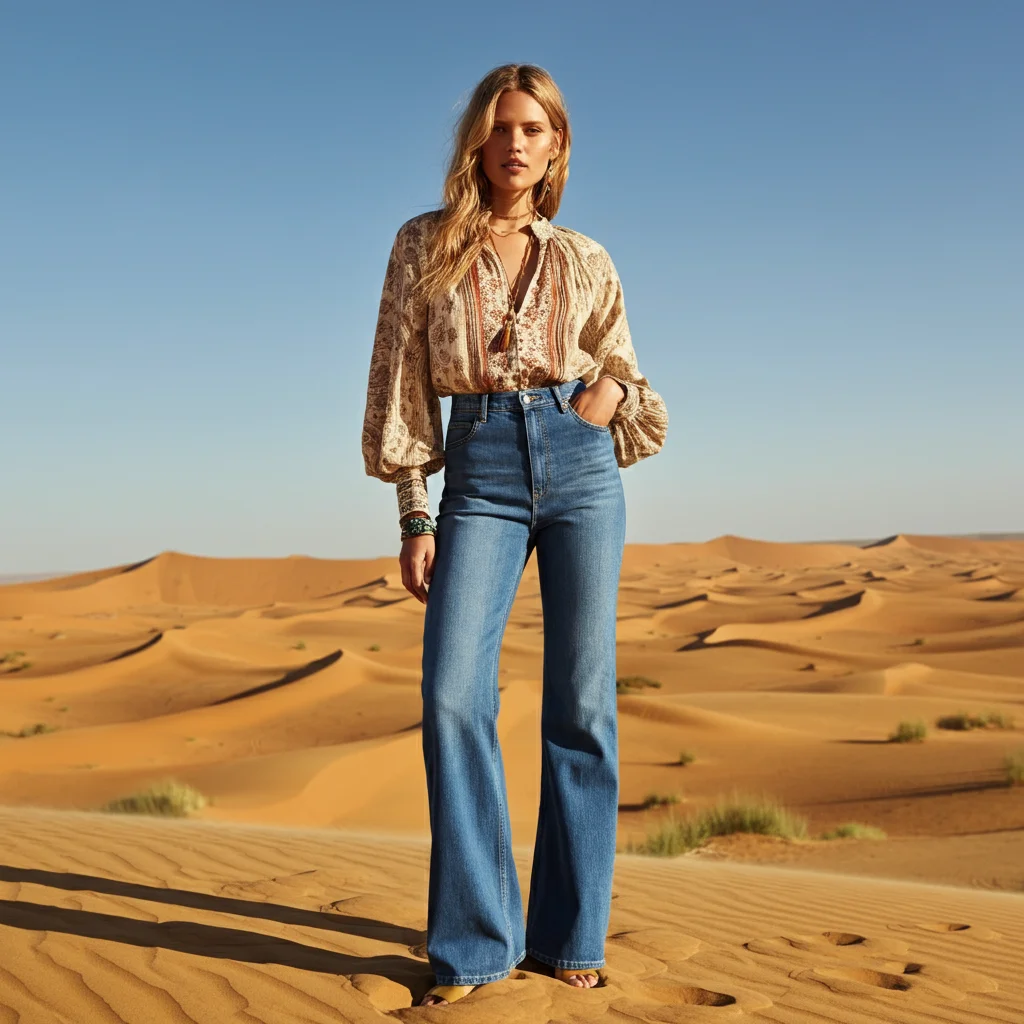 High-waisted jeans and a Boho Blouse