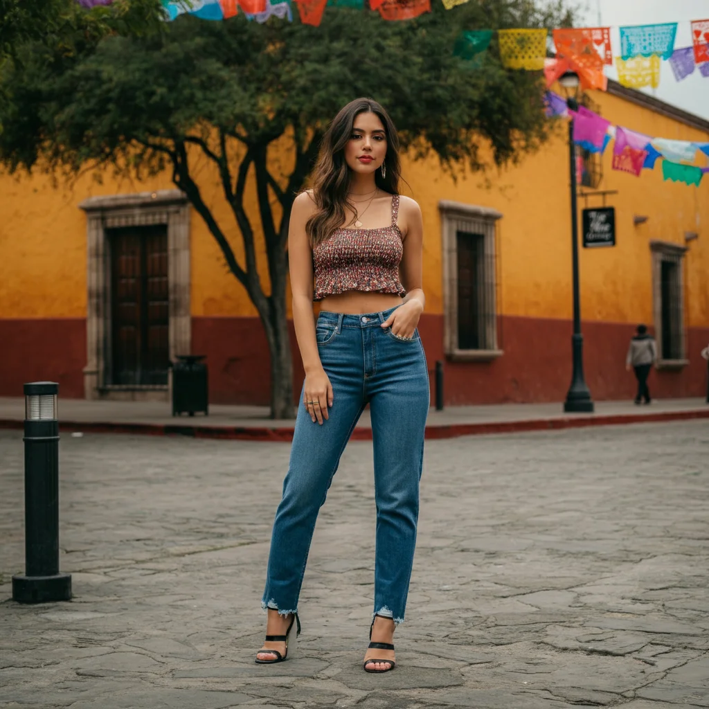 High-waisted jeans with a Crop Top