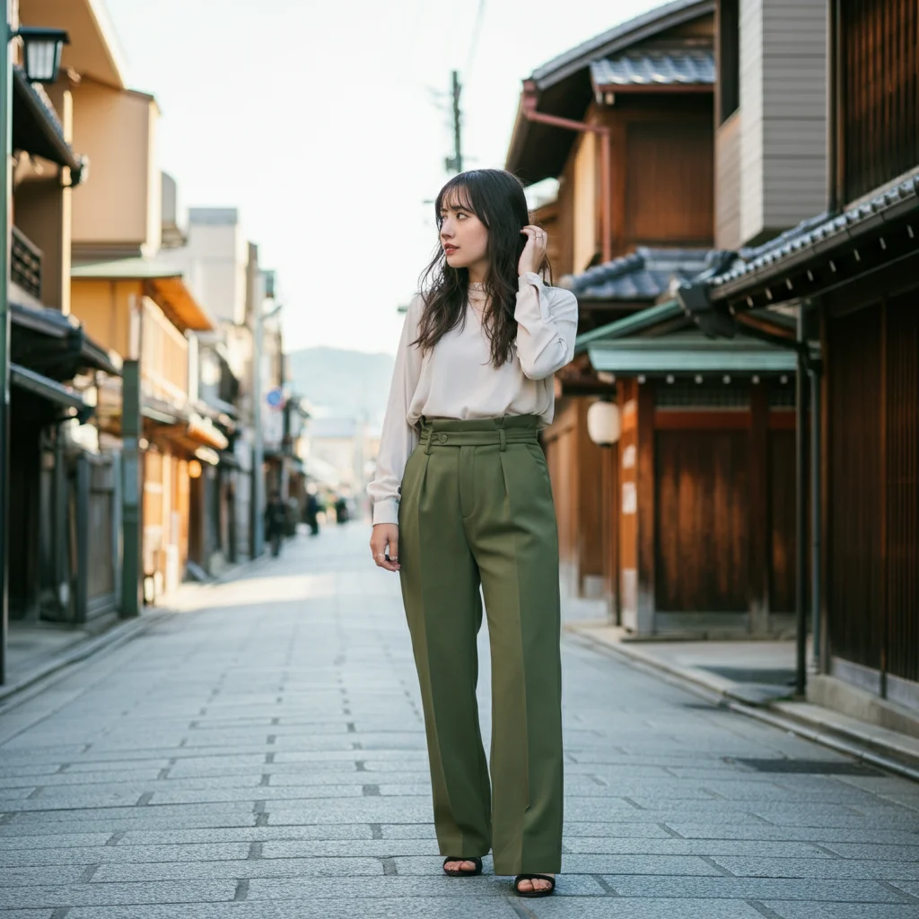 High-waisted trousers with a Simple Blouse