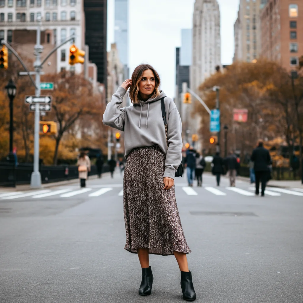 Hoodie with a Midi Skirt
