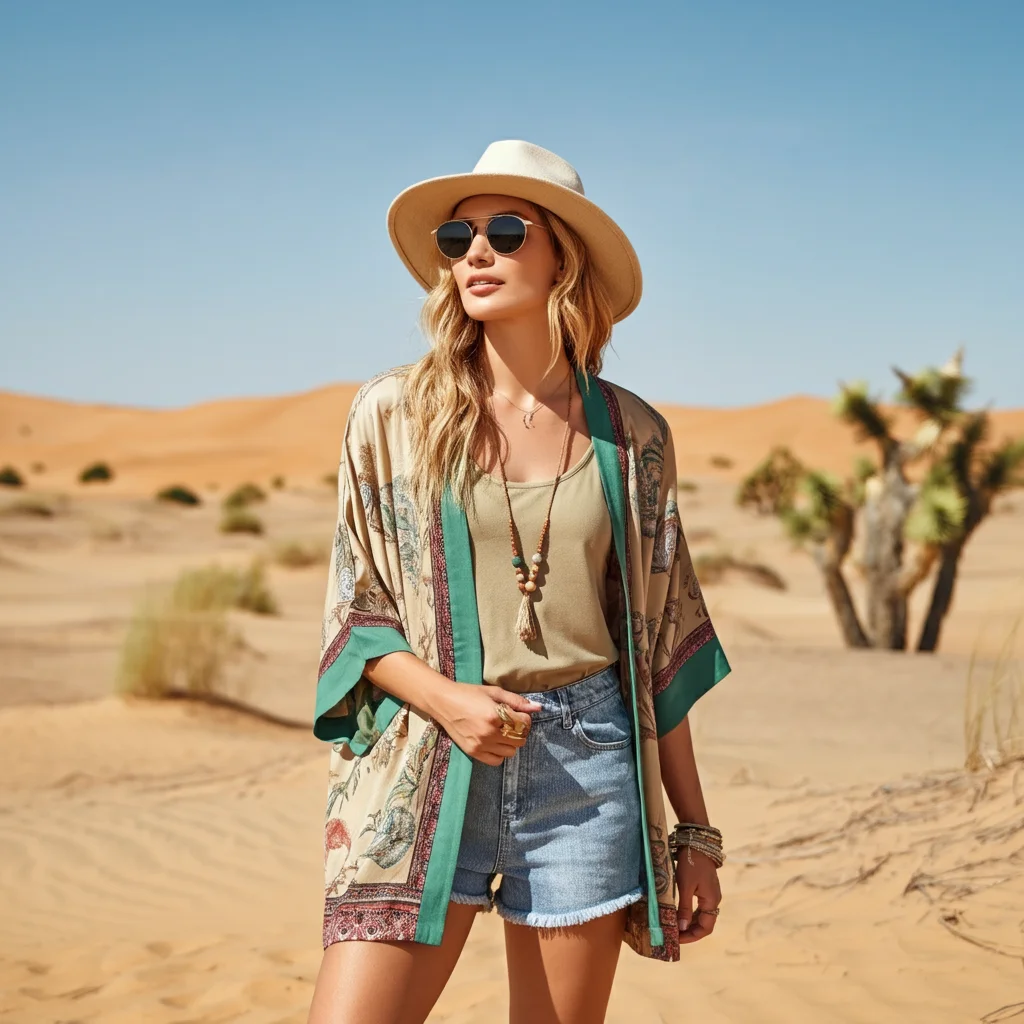 Kimono Jacket Over Shorts and Tank