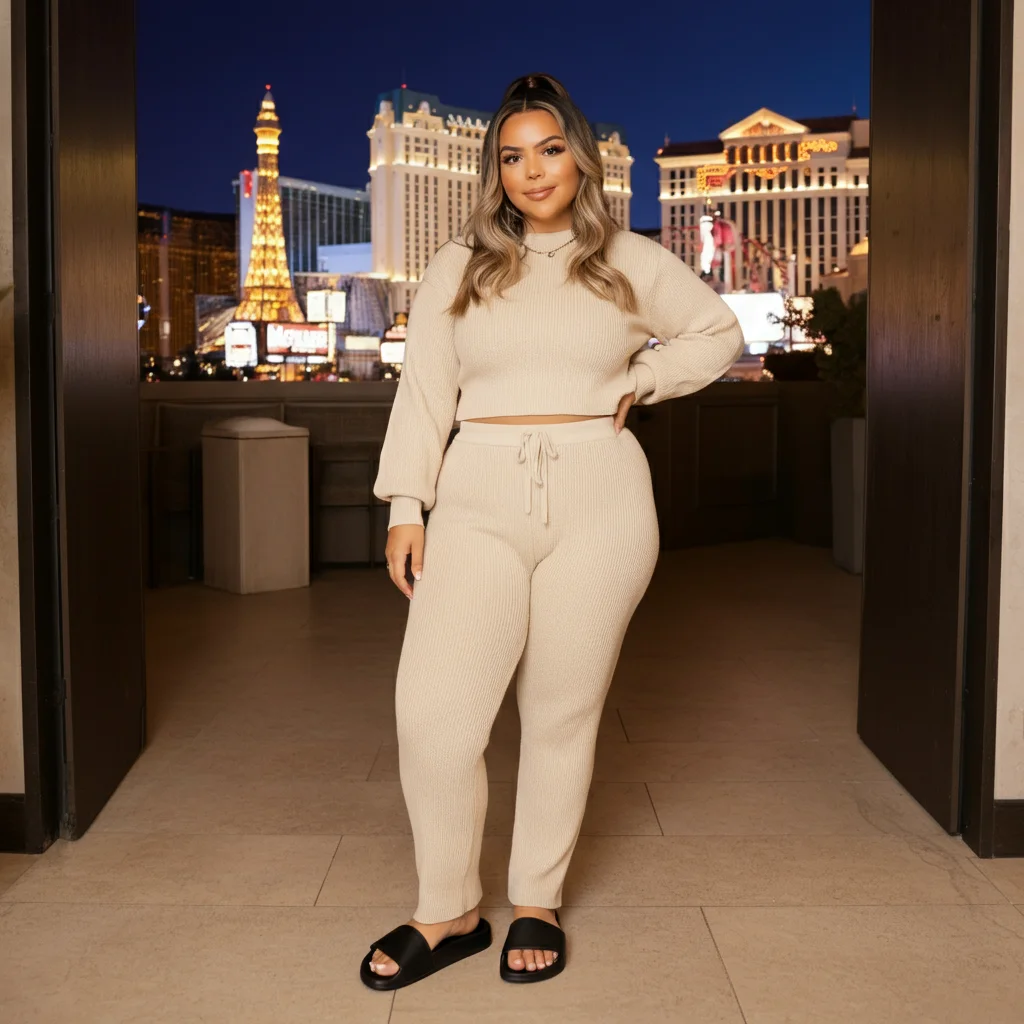 Knit Co-Ord Set with Slide Sandals