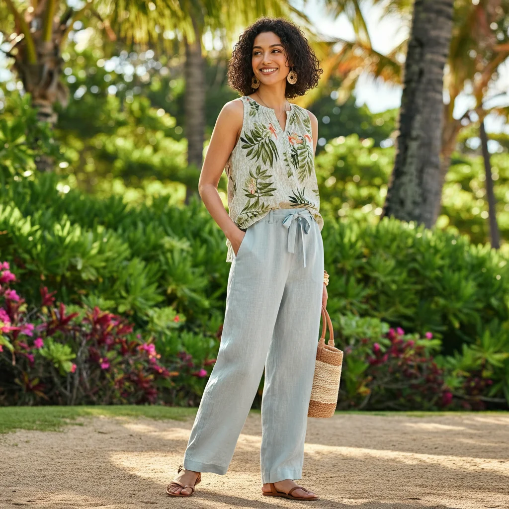 Linen Pants with a Sleeveless Blouse