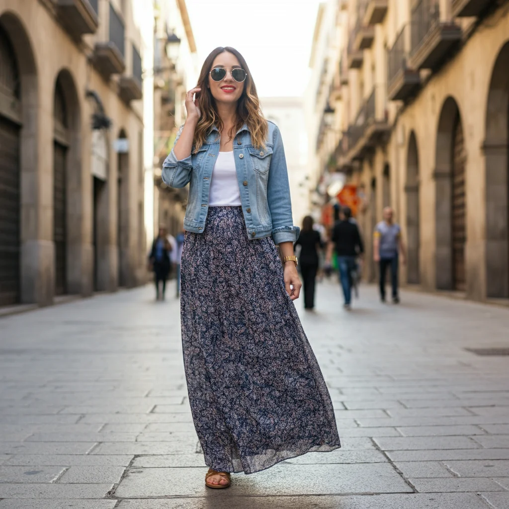 Maxi Skirt with a Denim Jacket