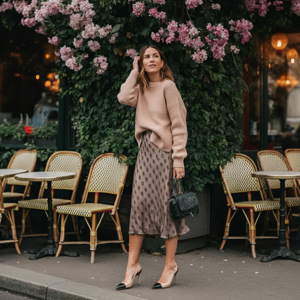 Midi Skirt with Fitted Knit Sweater