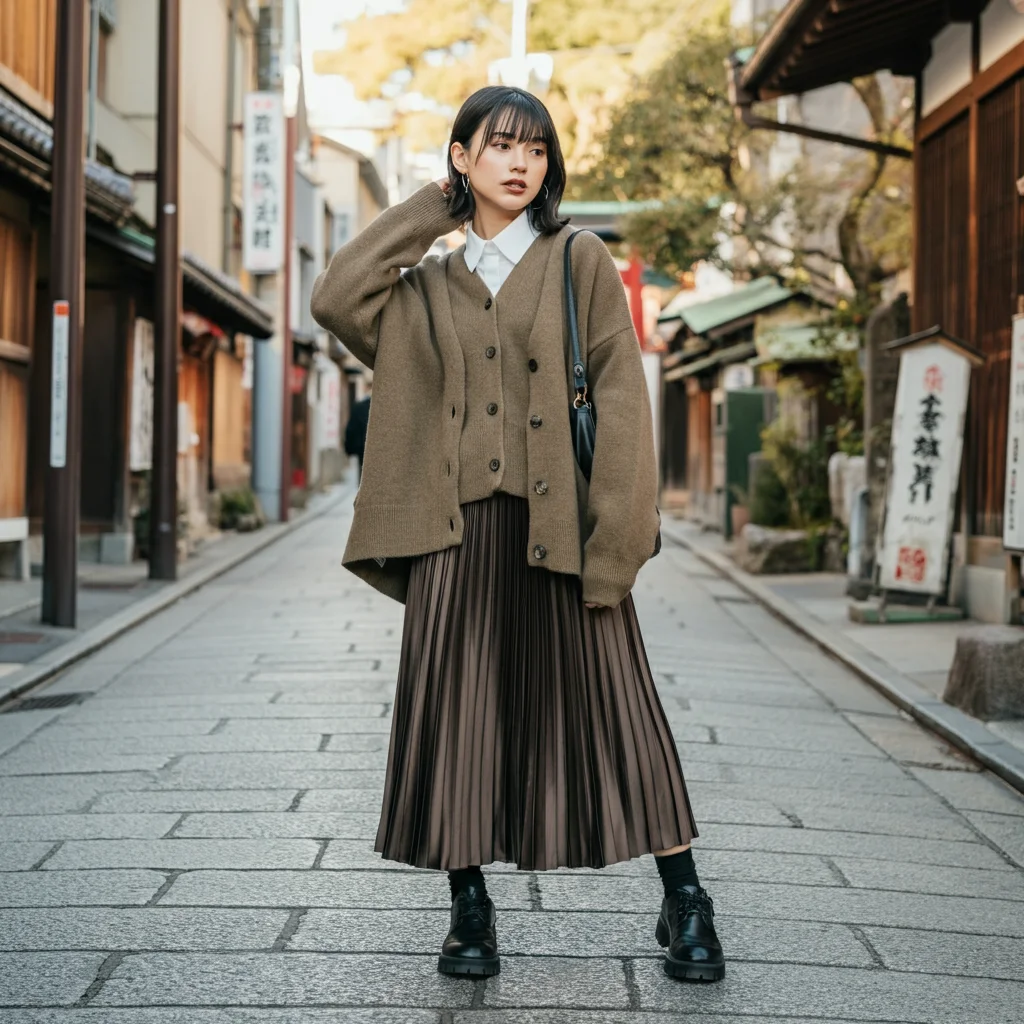 Pleated Skirt and an Oversized Cardigan