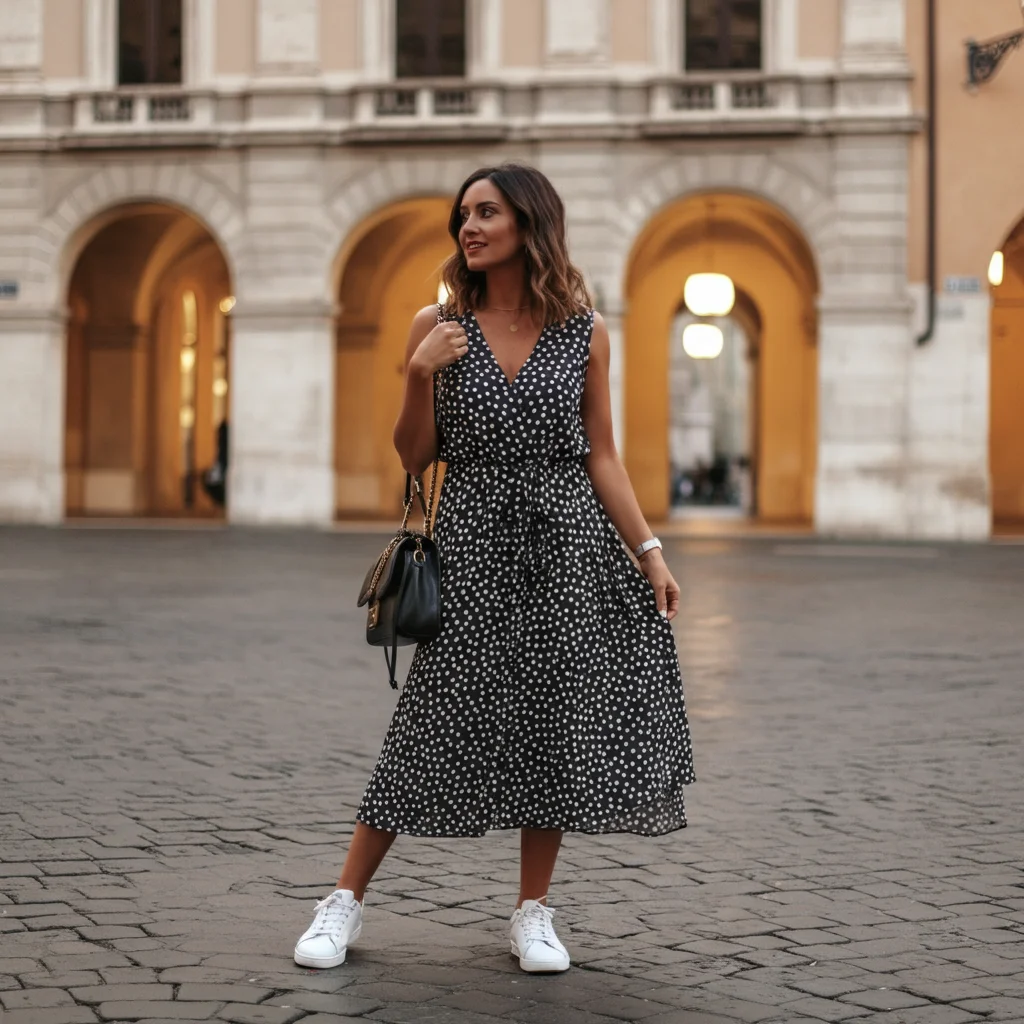 Polka Dot Dress With White Sneakers