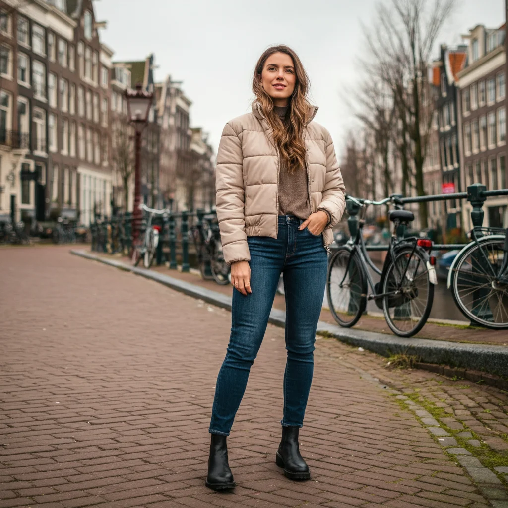 Puffer Jacket with Skinny Jeans